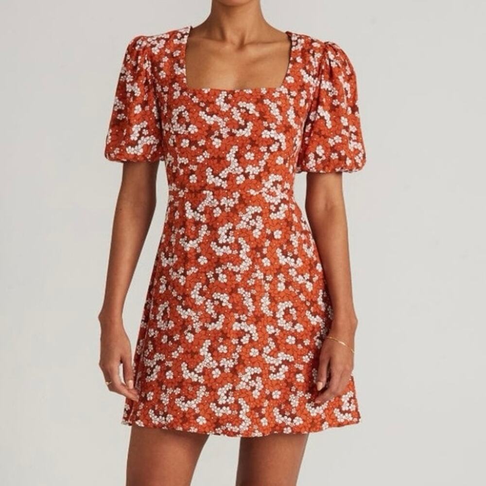 Womens Faithfull the Brand Allegra Mini Dress Floral Print Orange Size 6 EUC!